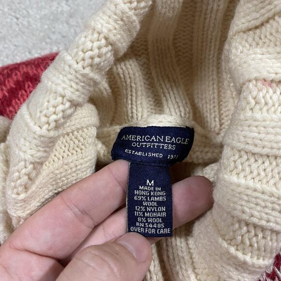 American Eagle Sweater Womens M Red Turtleneck Fair Isle Wool Mohair Ombre - Picture 3 of 8